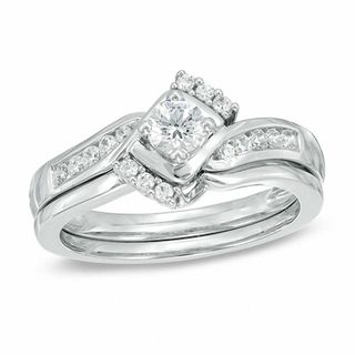 1/2 CT. T.W. Princess-Cut Diamond Double Frame Bridal Set in
