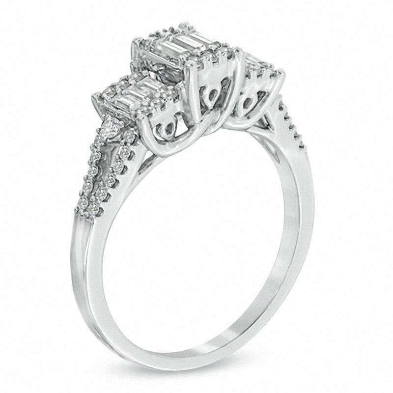 Main Image 2 of 1/2 CT. T.W. Baguette Diamond Three Stone Ring in 14K White Gold