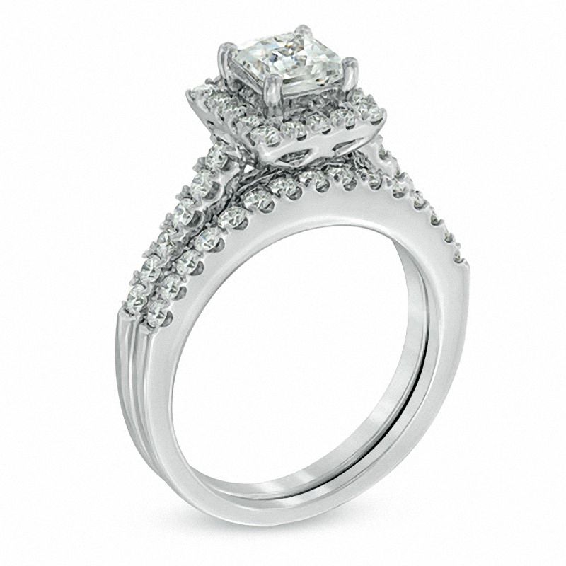 Main Image 2 of Celebration 102® 1-1/2 CT. T.W. Princess-Cut Diamond Bridal Set in 18K White Gold (I/SI2)