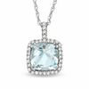 Thumbnail Image 1 of 6.0mm Cushion-Cut Aquamarine and Diamond Accent Frame Pendant in 14K White Gold