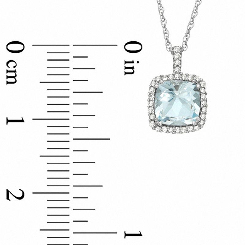 Main Image 2 of 6.0mm Cushion-Cut Aquamarine and Diamond Accent Frame Pendant in 14K White Gold