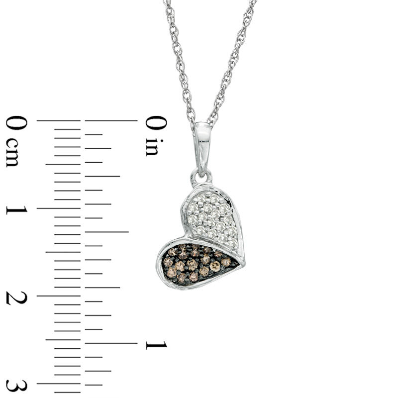 1/4 CT. T.W. Champagne and White Diamond Tilted Heart Pendant in Sterling Silver