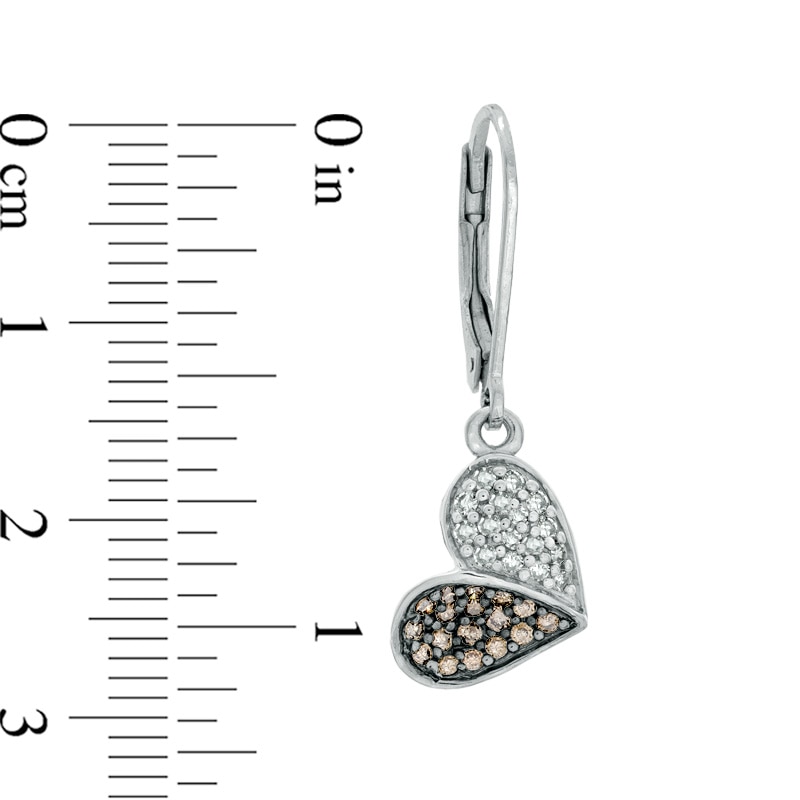 1/2 CT. T.W. Champagne and White Diamond Tilted Heart Drop Earrings in Sterling Silver