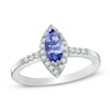 Thumbnail Image 0 of Marquise-Cut Tanzanite and 1/5 CT. T.W. Diamond Frame Ring in 14K White Gold