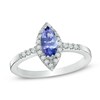 Thumbnail Image 1 of Marquise-Cut Tanzanite and 1/5 CT. T.W. Diamond Frame Ring in 14K White Gold