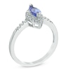 Thumbnail Image 1 of Marquise-Cut Tanzanite and 1/5 CT. T.W. Diamond Frame Ring in 14K White Gold