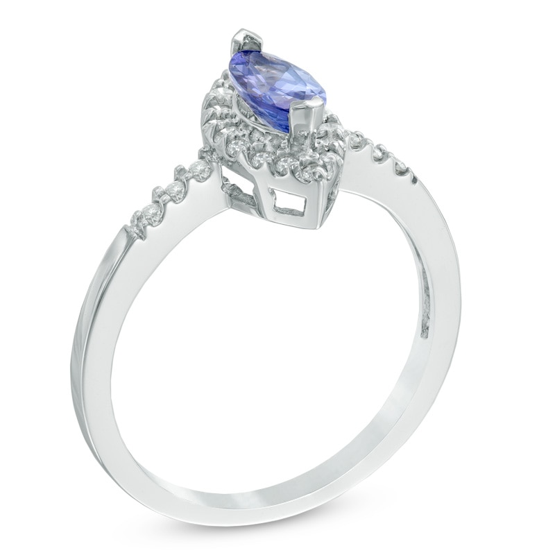 Main Image 2 of Marquise-Cut Tanzanite and 1/5 CT. T.W. Diamond Frame Ring in 14K White Gold