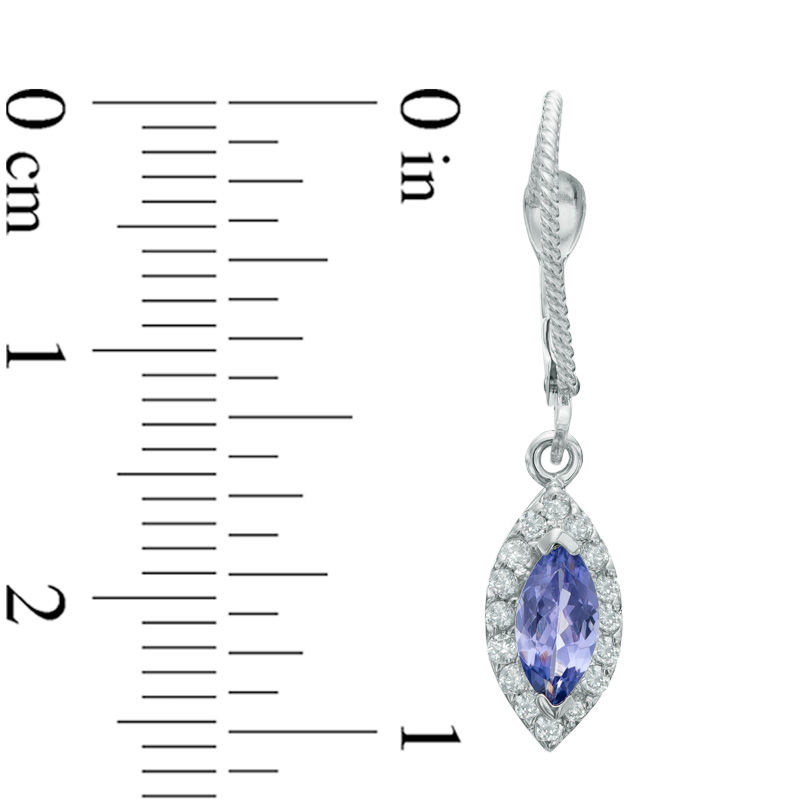 Main Image 2 of Marquise-Cut Tanzanite and 1/4 CT. T.W. Diamond Frame Drop Earrings in 14K White Gold