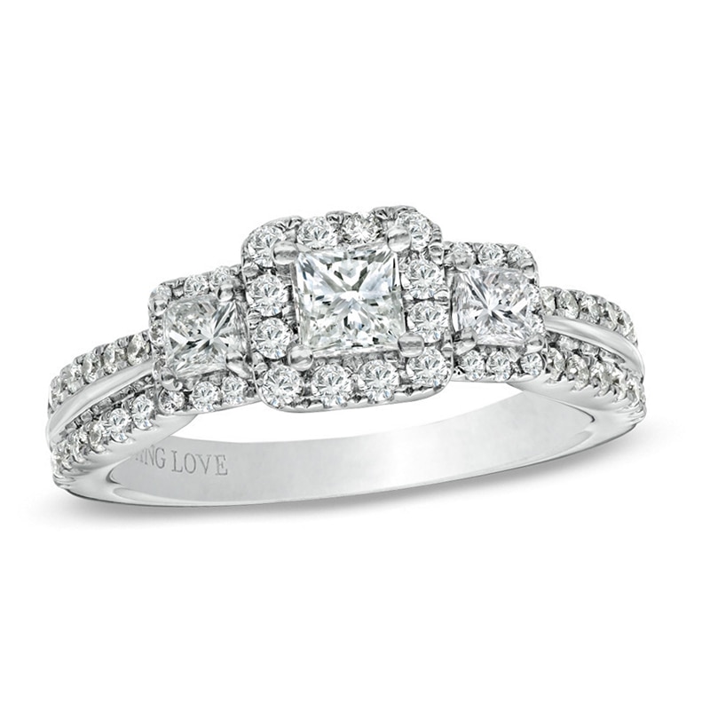 Vera Wang Love Collection 1 CT. T.W. Princess-Cut Diamond Three Stone Engagement Ring in 14K White Gold