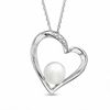 Thumbnail Image 1 of 6.5-7.0mm Freshwater Cultured Pearl and Diamond Accent Heart Pendant in Sterling Silver