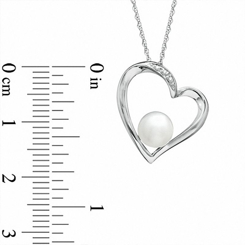 Main Image 2 of 6.5-7.0mm Freshwater Cultured Pearl and Diamond Accent Heart Pendant in Sterling Silver