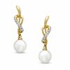 6.5 - 7.0mm Cultured Freshwater Pearl and Diamond Accent Wrap Drop Earrings in 14K Gold