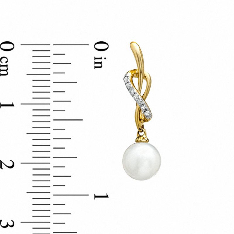 6.5 - 7.0mm Cultured Freshwater Pearl and Diamond Accent Wrap Drop Earrings in 14K Gold