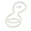Thumbnail Image 1 of 8.0-9.0mm Freshwater Cultured Pearl Necklace, Bracelet and Earrings Set in 14K White Gold-17"