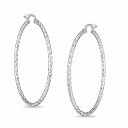 43.0mm Sterling Silver Diamond-Cut Hoop Earrings