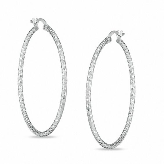 Sterling silver diamond cut on sale hoop earrings