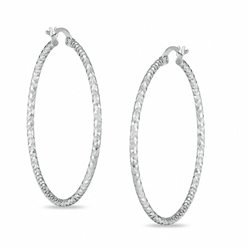 Main Image 1 of 43.0mm Sterling Silver Diamond-Cut Hoop Earrings