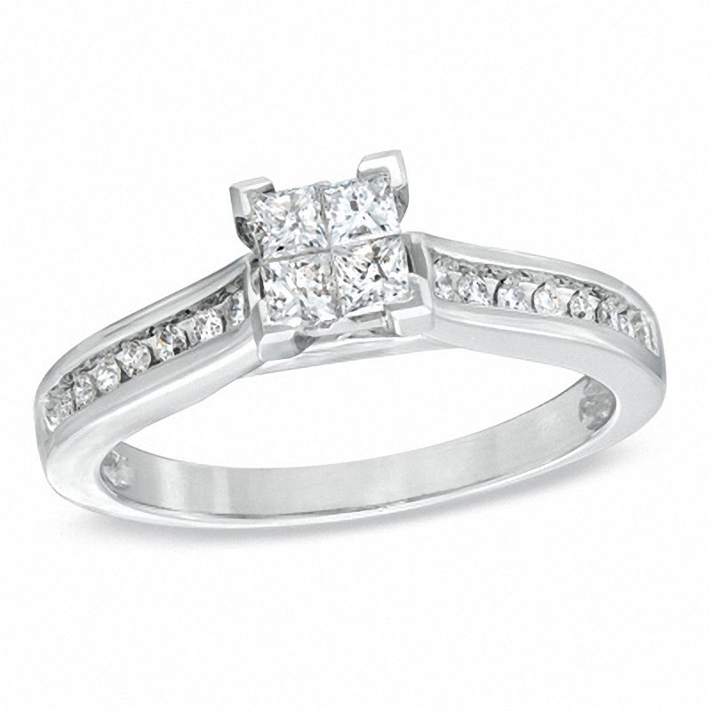 1/3 CT. T.W. Quad Princess-Cut Diamond Engagement Ring in 10K White Gold
