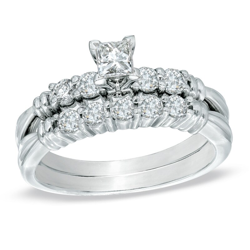 3/4 CT. T.W. PrincessCut Diamond Bridal Set in 14K White Gold Zales