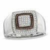 Thumbnail Image 0 of Men's 1/3 CT. T.W. Enhanced Cognac and White Diamond Frame Ring in 10K White Gold