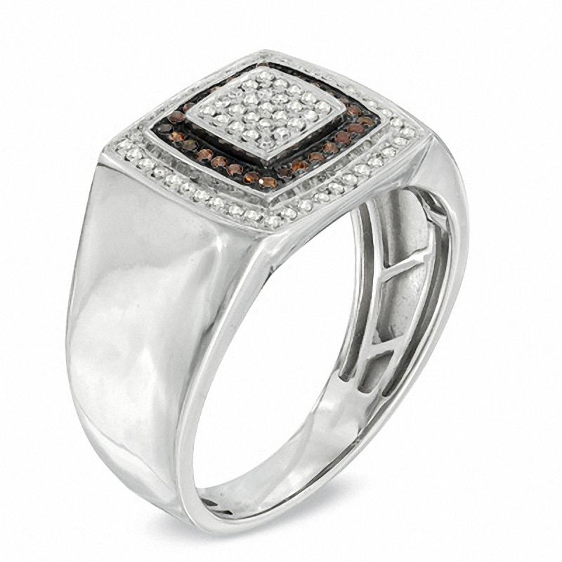 Men's 1/3 CT. T.W. Enhanced Cognac and White Diamond Frame Ring in 10K White Gold