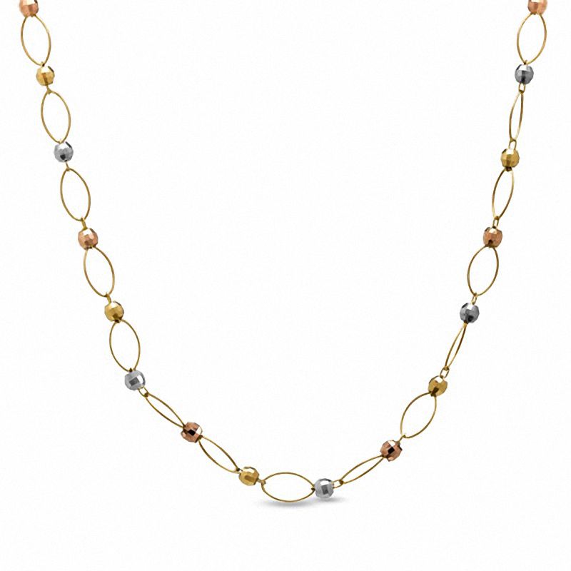 Main Image 1 of Oval Link and Mirror Bead Necklace in 14K Tri-Tone Gold