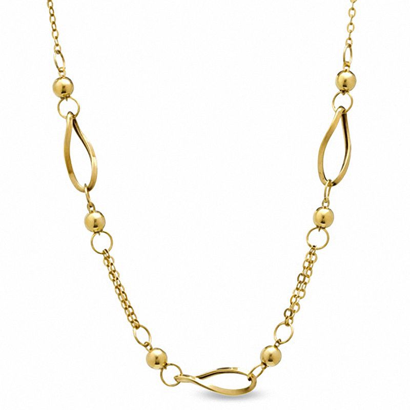Main Image 1 of Oval Link and Bead Necklace in 14K Gold - 17"