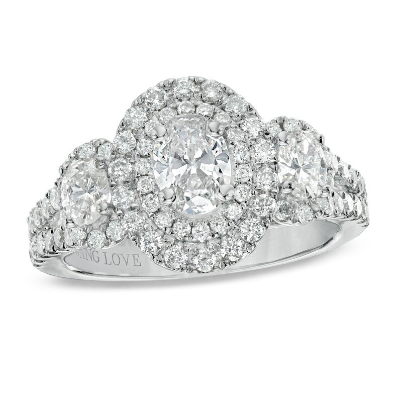 Main Image 1 of Vera Wang Love Collection 1-1/2 CT. T.W. Oval Diamond Three Stone Engagement Ring in 14K White Gold