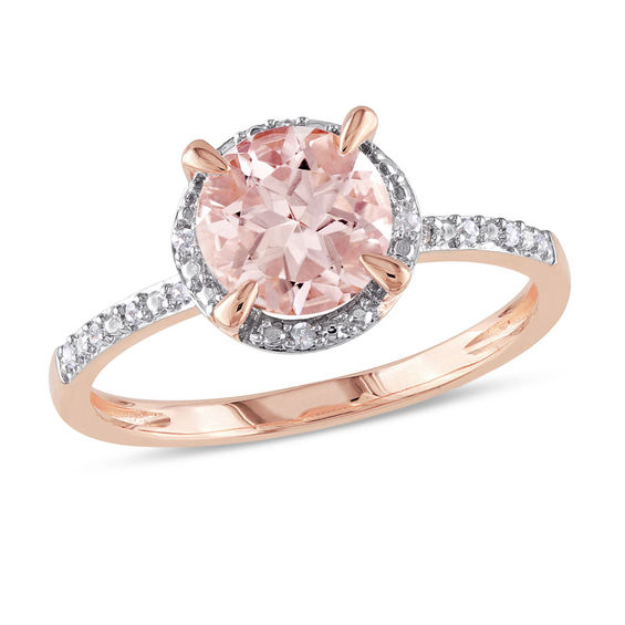 7.0mm Morganite And Diamond Accent Engagement Ring In 10K Rose Gold