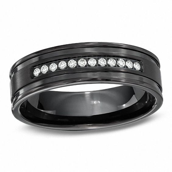 Zales Men's 8.0mm Black Stainless Steel Wedding Band