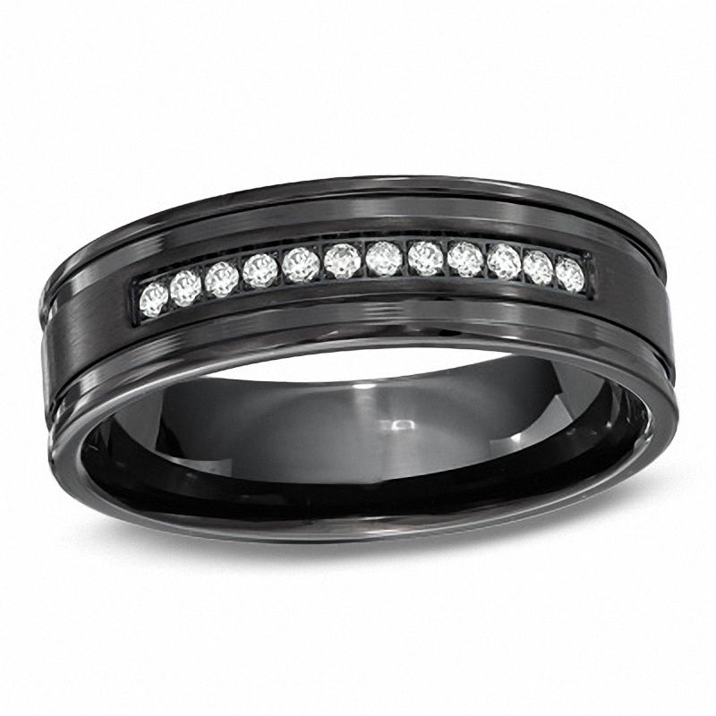 Men's 1/8 CT. T.W. Diamond Wedding Band in Black Stainless Steel