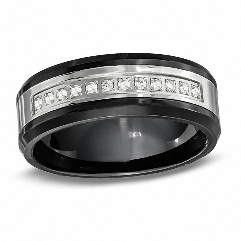 Men s 8.0mm 1 6 CT. T.W. Diamond Black Ceramic and Stainless Steel Wedding Band Zales Outlet