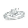 Thumbnail Image 1 of 1/2 CT. T.W. Princess-Cut Diamond Three Stone Swirl Ring in 14K White Gold