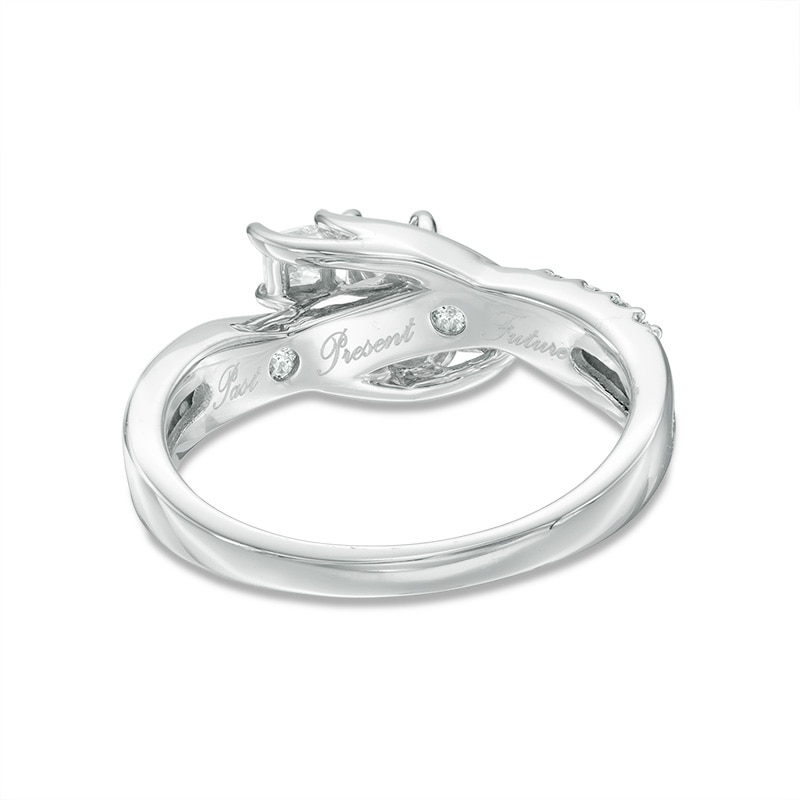 Main Image 3 of 1/2 CT. T.W. Princess-Cut Diamond Three Stone Swirl Ring in 14K White Gold