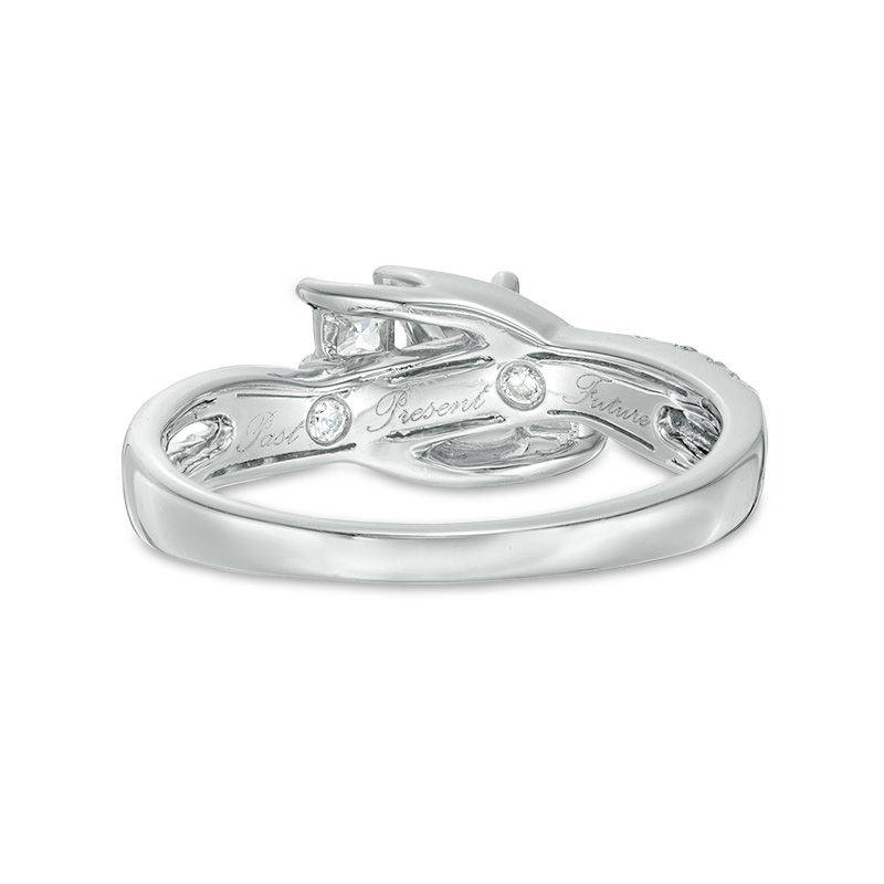 Main Image 4 of 1/2 CT. T.W. Princess-Cut Diamond Three Stone Swirl Ring in 14K White Gold