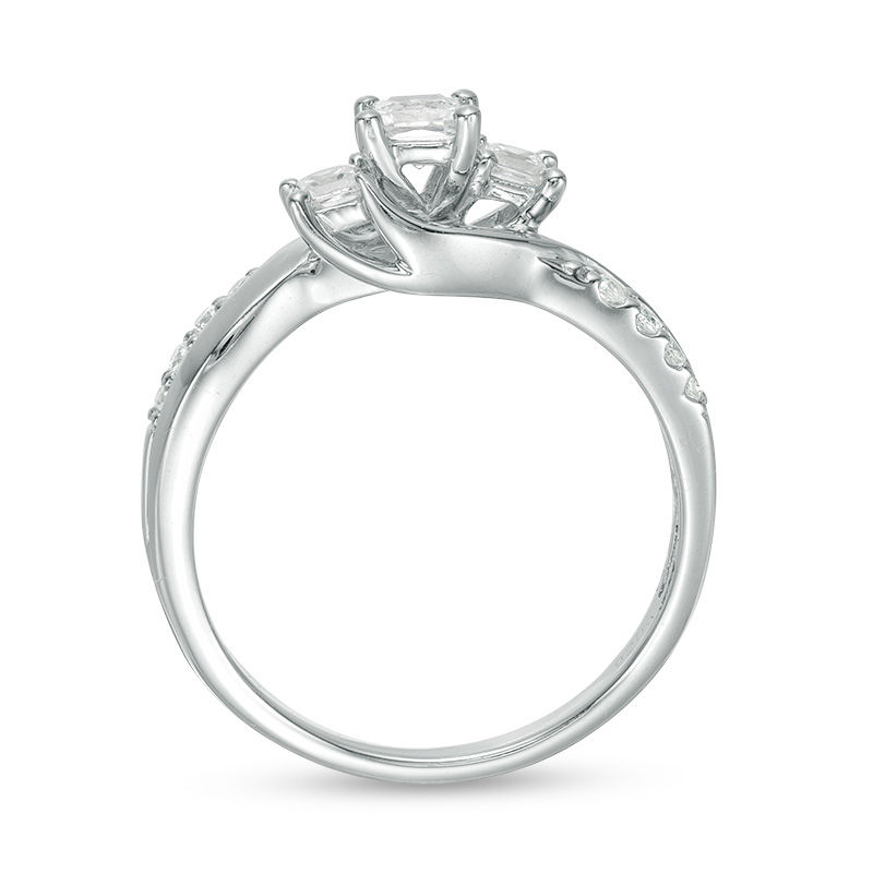 Main Image 6 of 1/2 CT. T.W. Princess-Cut Diamond Three Stone Swirl Ring in 14K White Gold