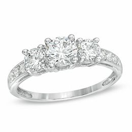 Lab-Created White Sapphire Three Stone Ring in 10K White Gold