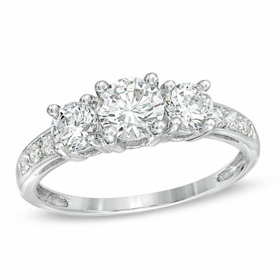 Lab-Created White Sapphire Three Stone Ring In 10K White Gold