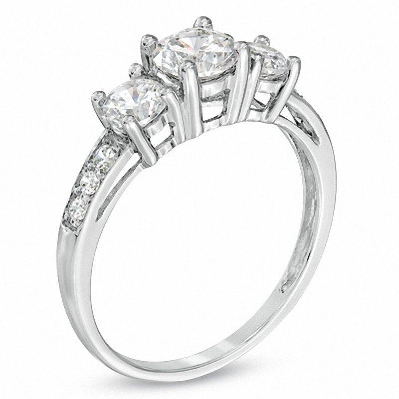 Lab Created White Sapphire Three Stone Ring in 10K White Gold