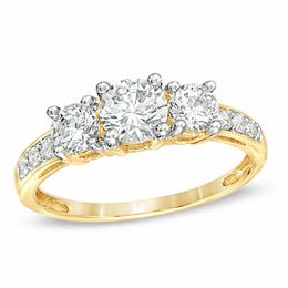 White Lab-Created Sapphire Channel Three Stone Ring in 10K Gold