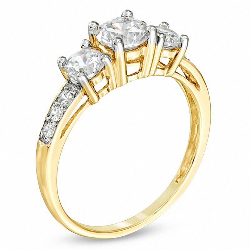 Main Image 2 of White Lab-Created Sapphire Channel Three Stone Ring in 10K Gold