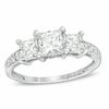 Thumbnail Image 1 of Princess-Cut White Lab-Created Sapphire Three Stone Ring in 10K White Gold