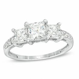Princess-Cut White Lab-Created Sapphire Three Stone Ring in 10K White Gold