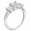 Thumbnail Image 2 of Princess-Cut White Lab-Created Sapphire Three Stone Ring in 10K White Gold
