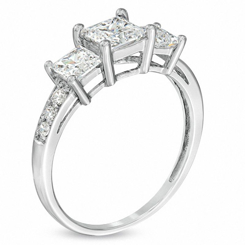 3-Stone Ring Princess Lab Created Diamond Vintage Style Sterling Silver Bridal 