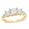 Thumbnail Image 1 of Princess-Cut Lab-Created White Sapphire Three Stone Ring in 10K Gold