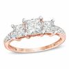 Thumbnail Image 1 of Princess-Cut Lab-Created White Sapphire Three Stone Ring in 10K Rose Gold