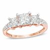 Thumbnail Image 0 of Princess-Cut Lab-Created White Sapphire Three Stone Ring in 10K Rose Gold