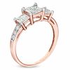 Thumbnail Image 1 of Princess-Cut Lab-Created White Sapphire Three Stone Ring in 10K Rose Gold