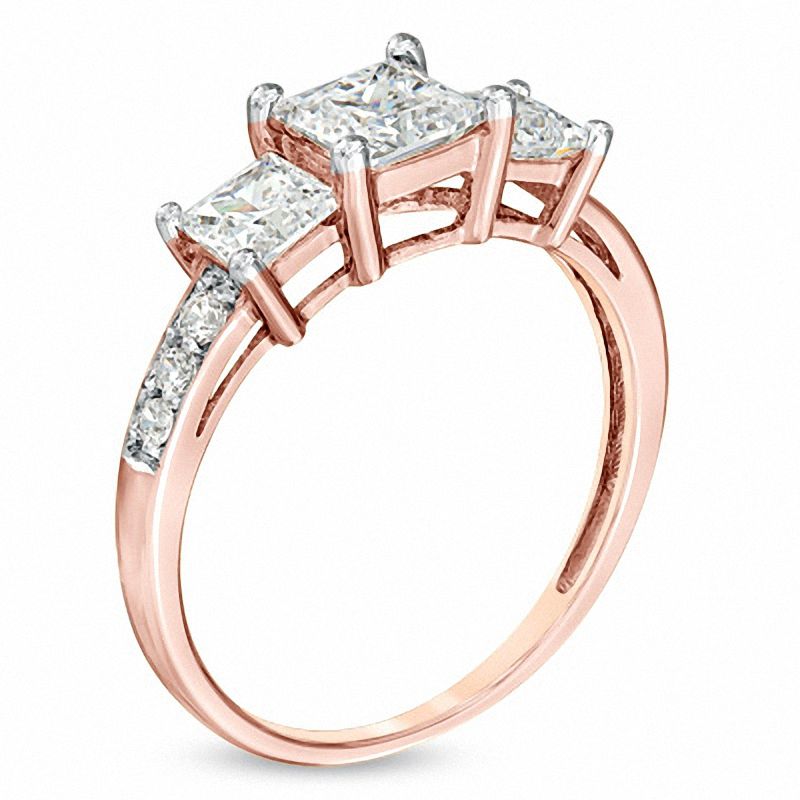 Princess-Cut Lab-Created White Sapphire Three Stone Ring in 10K Rose Gold